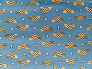 Wonder woman, azul, amarillo, telas, 100% algodon