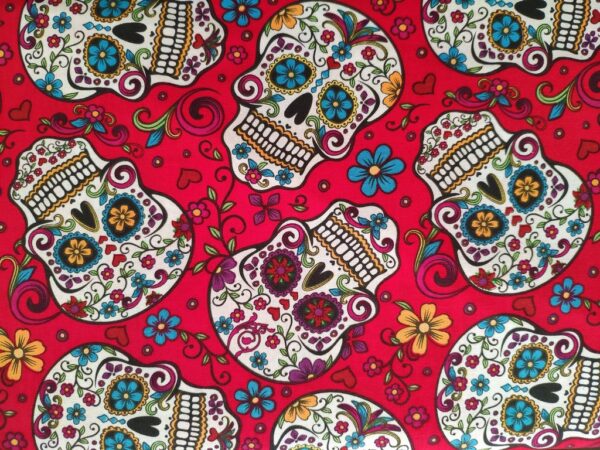 Calaveras, rojo, colores, telas, 100% algodon