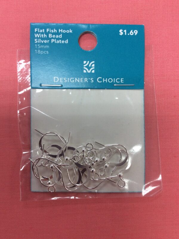 Flat Fish Hook Silver Plated  15mm (18pcs)