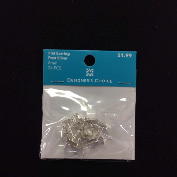 Flat Earing Post Silver 8mm 24pcs