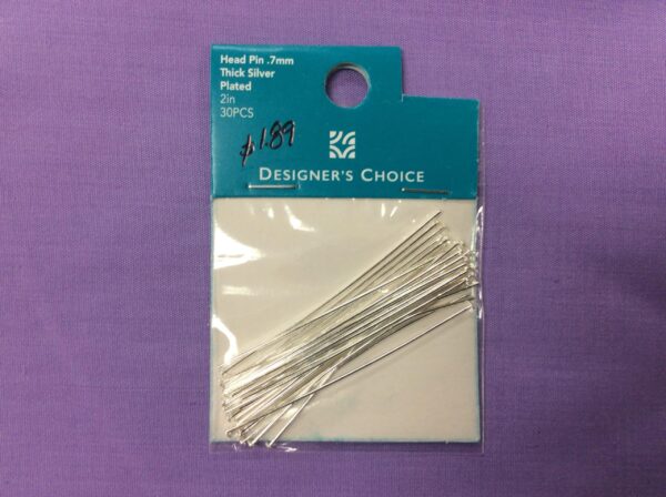 Head Pin .7mm Thick Silver Plated 2in 30 pcs